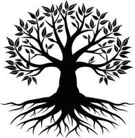 Silhouette of a tree with roots vector