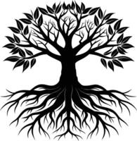 Silhouette of a tree with roots vector