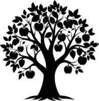 negro manzana árbol silueta en blanco antecedentes vector