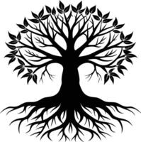 Silhouette of a tree with roots vector