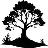 Silhouette of a tree with grass vector