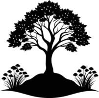 Silhouette of a tree with grass vector