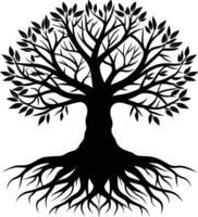 Silhouette of a tree with roots vector