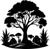 Silhouette of a tree with grass vector