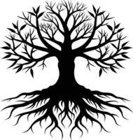 Silhouette of a tree with roots vector