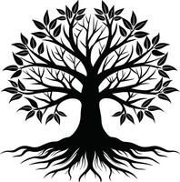 Silhouette of a tree with roots vector