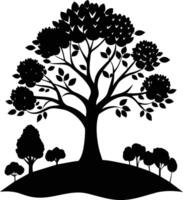 Silhouette of a tree with grass vector