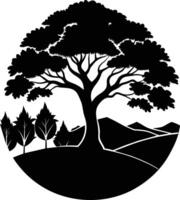 Silhouette of a tree with grass vector