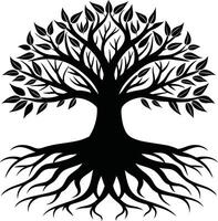 Silhouette of a tree with roots vector