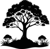 Silhouette of a tree with grass vector