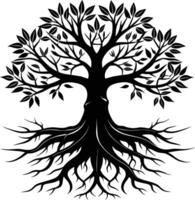 Silhouette of a tree with roots vector