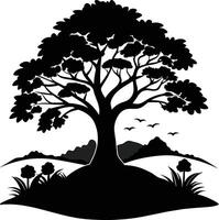 Silhouette of a tree with grass vector