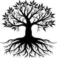 Silhouette of a tree with roots vector