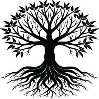 Silhouette of a tree with roots vector