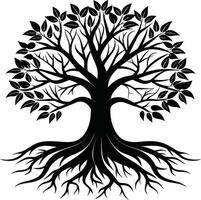 Silhouette of a tree with roots vector