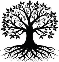 Silhouette of a tree with roots vector