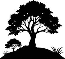 Silhouette of a tree with grass vector