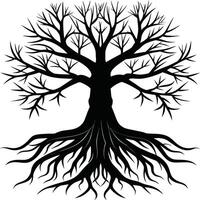 Silhouette of a tree with roots vector