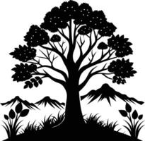 Silhouette of a tree with grass vector