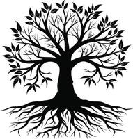 Silhouette of a tree with roots vector