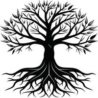 Silhouette of a tree with roots vector