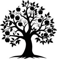 Black apple tree silhouette on white background vector