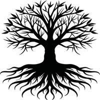 Silhouette of a tree with roots vector