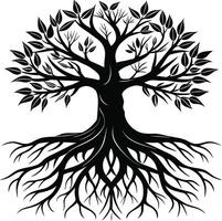 Silhouette of a tree with roots vector