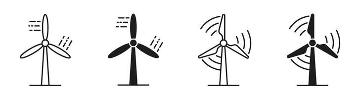 Wind turbine silhouettes. Windmill icons. Wind turbine icons. Wind power icons. Alternative energy symbols. EPS 10 vector