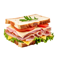 Sandwich with ham, cheese and vegetables isolated on transparent background, cut out, or clipping path. png