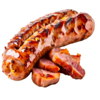 Bratwurst sausage isolated on transparent background, cut out, or clipping path. png