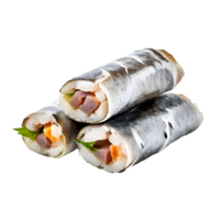 Salted herring rolls isolated on transparent background, cut out, or clipping path. png