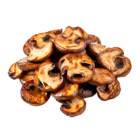 Roasted sliced mushrooms isolated on transparent background, cut out, or clipping path. png