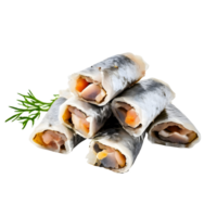 Salted herring rolls isolated on transparent background, cut out, or clipping path. png