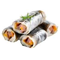 Salted herring rolls isolated on transparent background, cut out, or clipping path. png