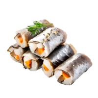 Salted herring rolls isolated on transparent background, cut out, or clipping path. png