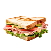 Sandwich with ham, cheese and vegetables isolated on transparent background, cut out, or clipping path. png