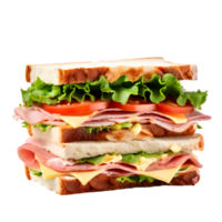 Sandwich mit Schinken, Käse und Gemüse isoliert auf transparent Hintergrund, Schnitt aus, oder Ausschnitt Weg. png