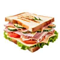 Sandwich with ham, cheese and vegetables isolated on transparent background, cut out, or clipping path. png