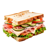 Sandwich with ham, cheese and vegetables isolated on transparent background, cut out, or clipping path. png