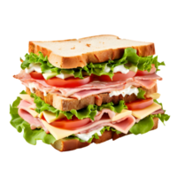 Sandwich with ham, cheese and vegetables isolated on transparent background, cut out, or clipping path. png