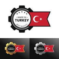 Made in Turkey with gear and flag design. For banner, stamp, sticker, icon, logo, symbol, label, badge, seal, sign. Illustration vector