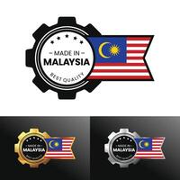 Made in Malaysia with gear and flag design. For banner, stamp, sticker, icon, logo, symbol, label, badge, seal, sign. Illustration vector