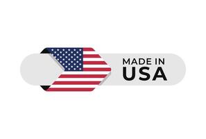 Made in USA label with arrow flag icon and round frame. for logo, label, insigna, seal, tag, sign, seal, symbol, badge, stamp, sticker, emblem, banner, design vector