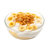 délicieux vanille pudding ensemble banane et croquant céréales png
