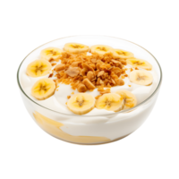 härlig vanilj pudding ensemble banan och knaprig spannmål png