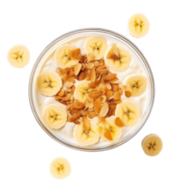 nachsichtig Vanille Pudding behandeln Banane und knusprig Müsli Schüssel png