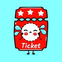 Crying Cinema ticket character. Hand drawn cartoon kawaii character illustration icon. Isolated on blue background. Sad Cinema ticket character concept vector