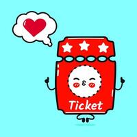 Cinema ticket doing yoga with speech bubble. Hand drawn cartoon kawaii character illustration icon. Isolated on blue background. Cinema ticket in love character concept vector