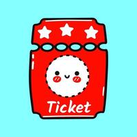 Cinema ticket character. Hand drawn cartoon kawaii character illustration icon. Isolated on blue background. Cinema ticket character concept vector